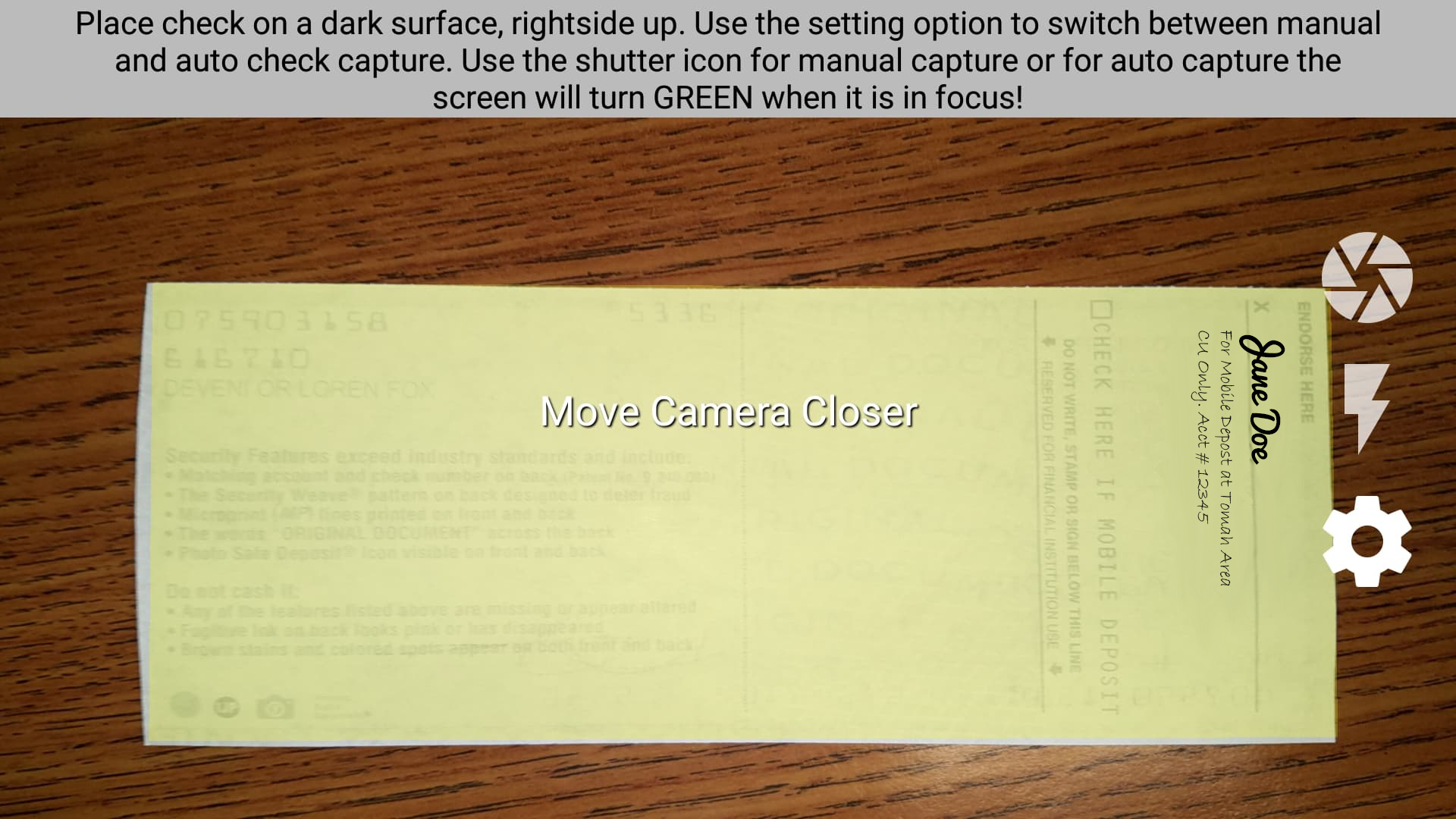 Photo of back of Check for Mobile Deposit